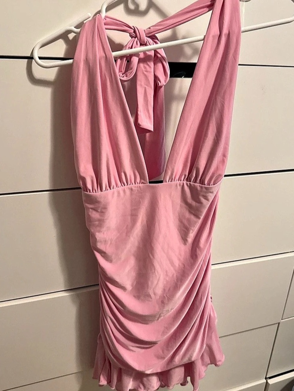 Halter Ruched Mini Dress in Pink NWT